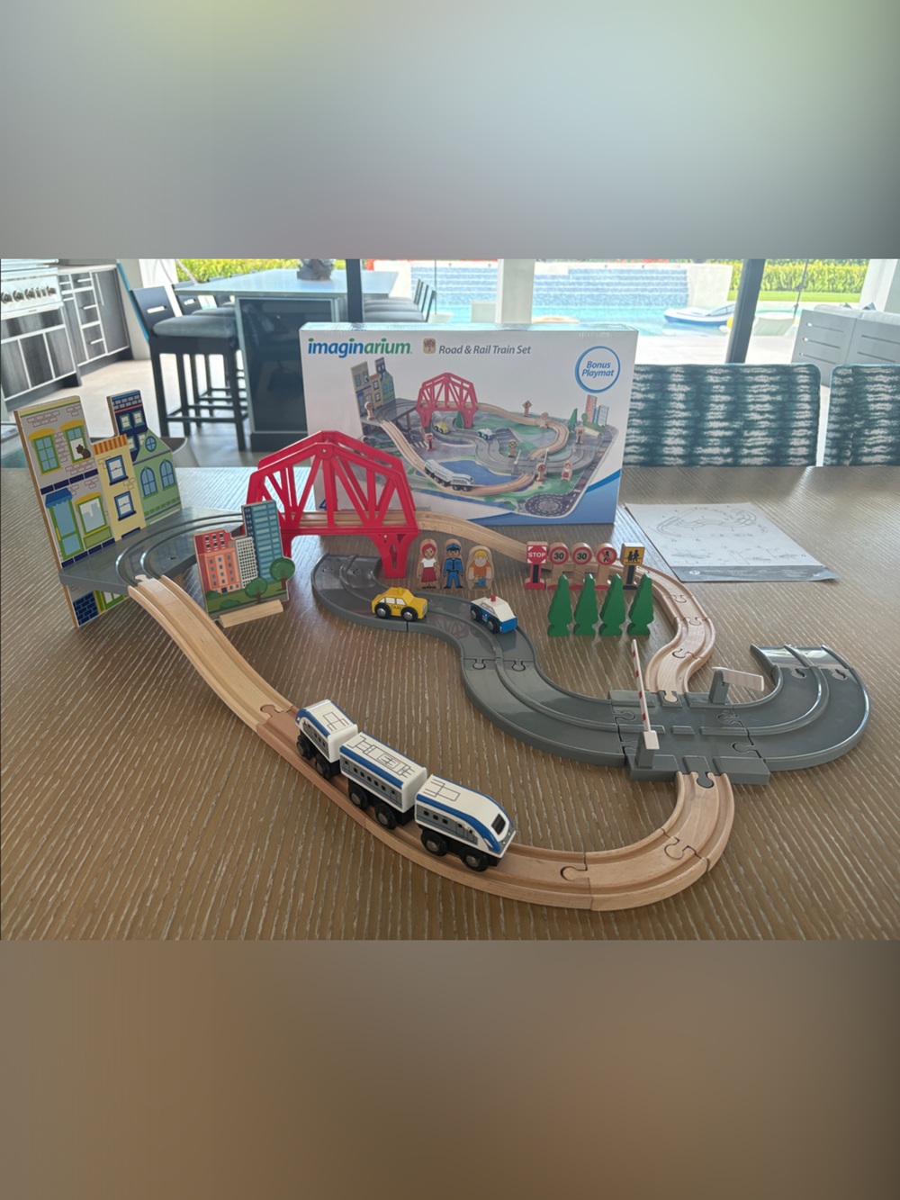 Imaginarium Kids Road & Rail Playset - Red Bridge and Blue Train